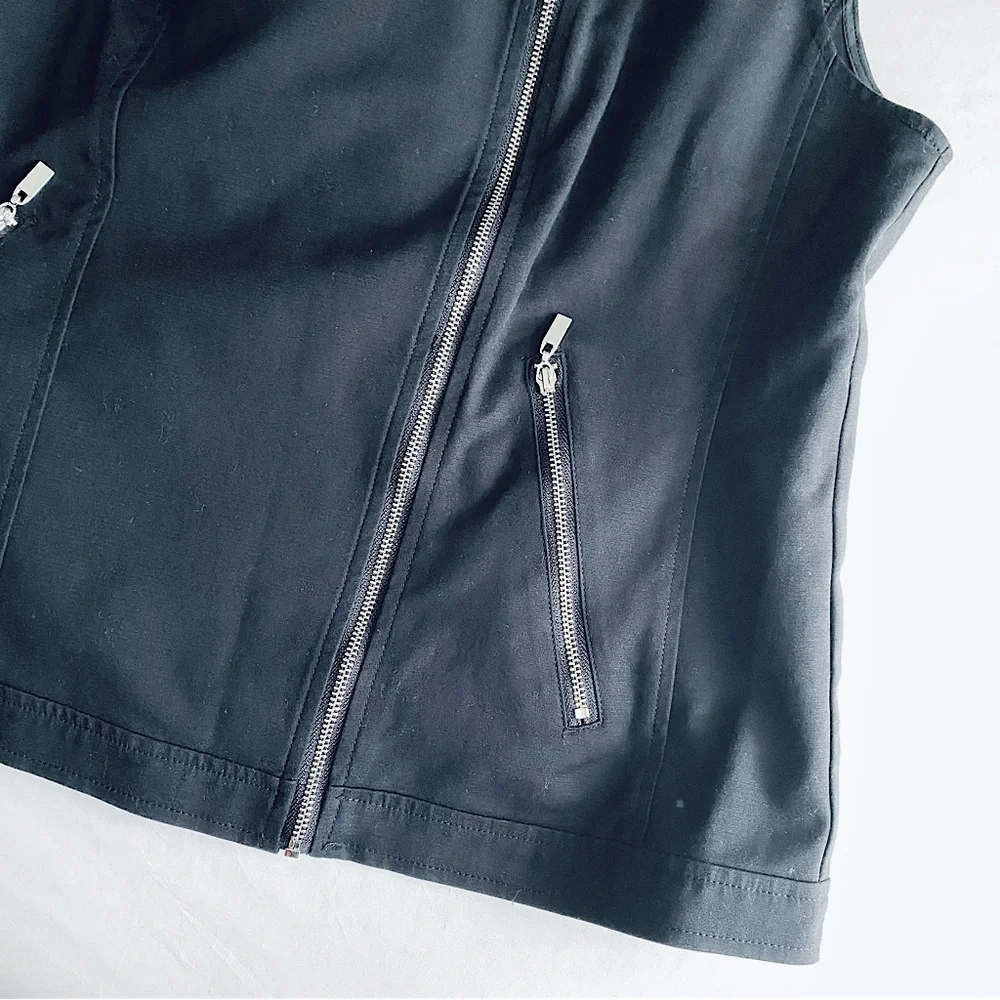 RAFAELLA COTTON SLEEVELESS ASYMMETRICAL ZIP UP VEST Black 12